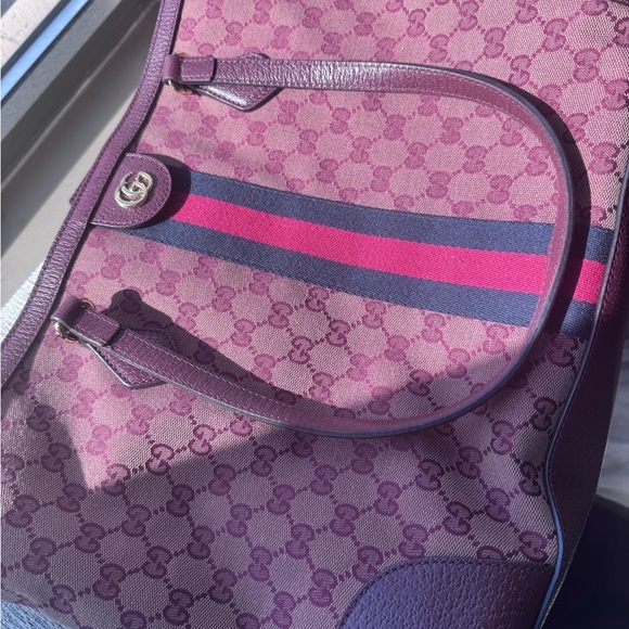 Gucci Monogram Medium Ophidia Shopping Tote Sahara Rubino Burgundy - Picture 4 of 8